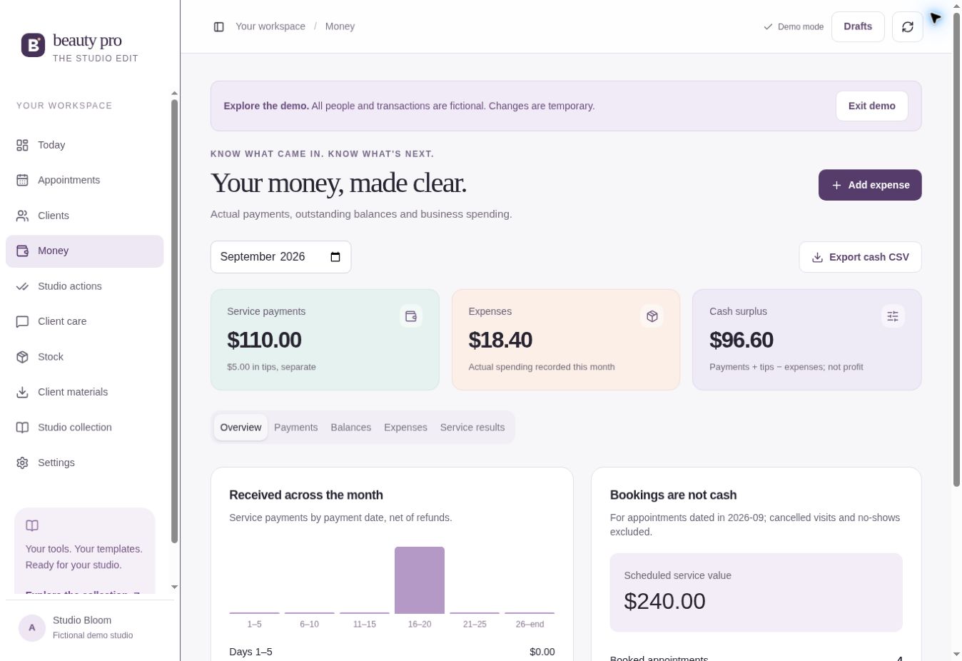 Example payment and expense records